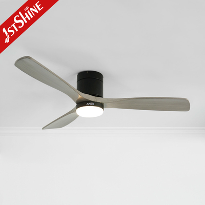 Decorative Solid Wood Flush Mount Ceiling Fan With LED Light 5 Speed Remote Control