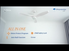 लाइट डीसी मोटर के साथ वाटरप्रूफ सीलिंग फैन 3 प्लास्टिक ब्लेड सफेद एलईडी सीलिंग फैन