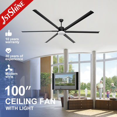 गुणवत्ता  100 Inch Black Modern Metal Blade Large DC Motor Ceiling Fan With 3 Color LED Light कारखाना